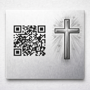 QR-Code für Grabsteine - Plakette aus eloxiertem Aluminium mit Lasergravur Kreuz