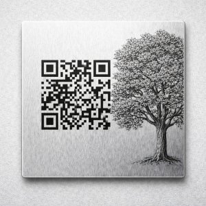 QR-Code für Grabsteine - Plakette aus eloxiertem Aluminium mit Lasergravur Baum